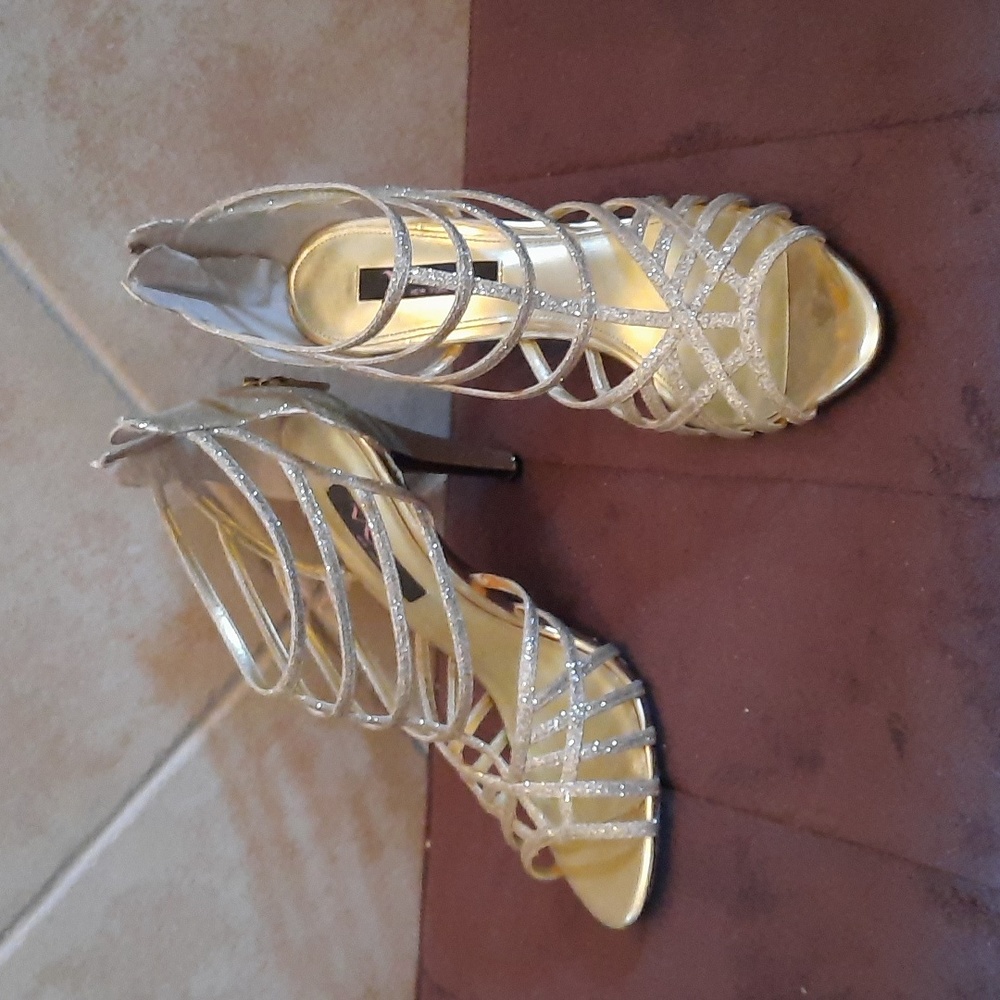 Strappy sparkly gold sandals